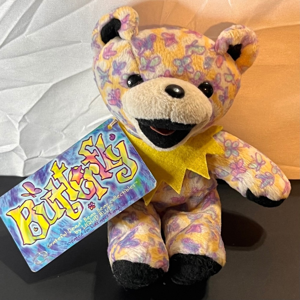 Liquid Blue 7" Butterfly Bean Bear Grateful Dead Yellow NWT 1993 7th Gen‎